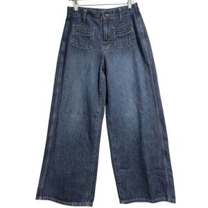 Old Navy High Rise Baggy Wide Leg Jeans Womens 4 Dark Wash Cotton Patch Pockets
